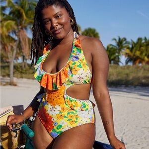 NWT Aerie Ruffle Halter One Piece Swimsuit XXL